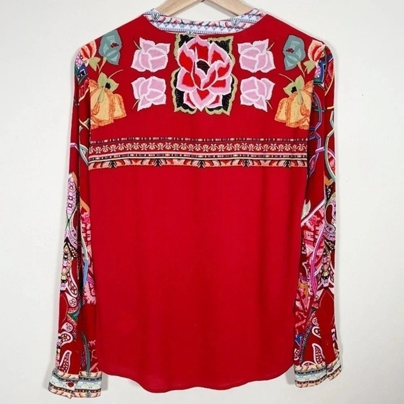 DESIGUAL PRINTED  LONG SLEEVE RED BLOUSE - Picture 16 of 16